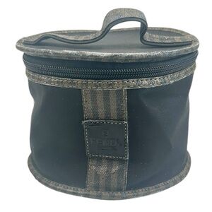 Fendi Vintage Striped Coated Canvas Vanity Makeup Pouch Case